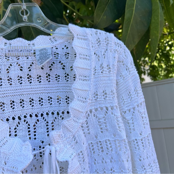 Vintage White Stag Crochet Cardigan with Tie in White ✨ - Picture 5 of 11